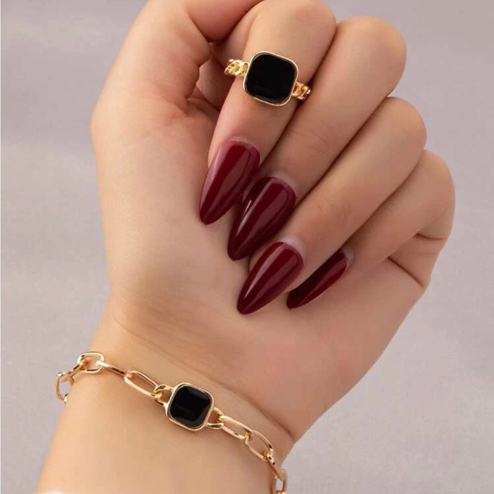 Gold And Black Stone Chain Matching Bracelet And Ring Set